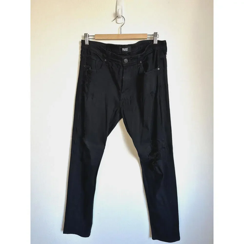 Paige Jeans Mens 34x32 Black Slim Distressed Stretch